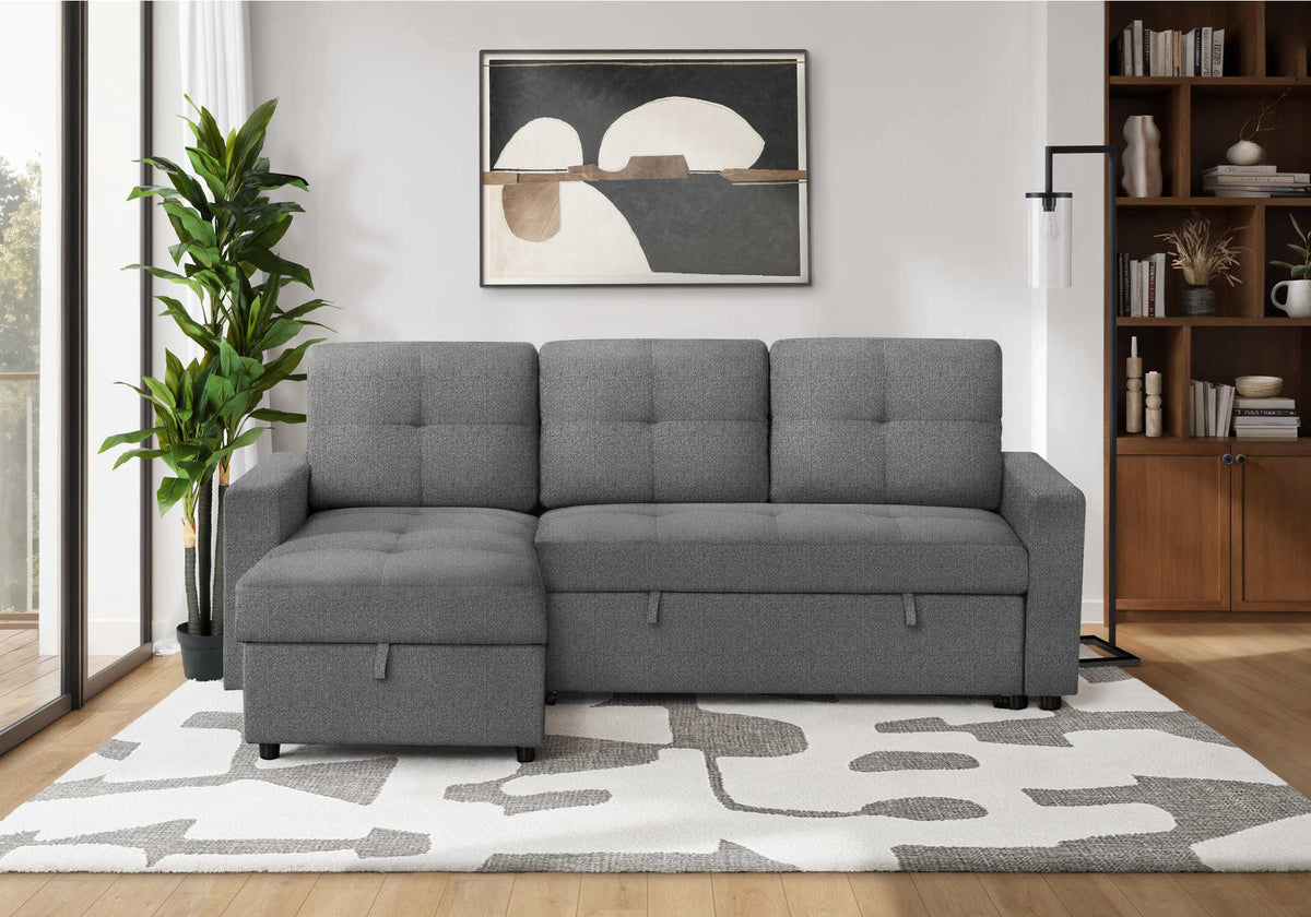 SLEEPER SOFA - L/R STORAGE LOUNGER GREY FABRIC # LUMOS-13