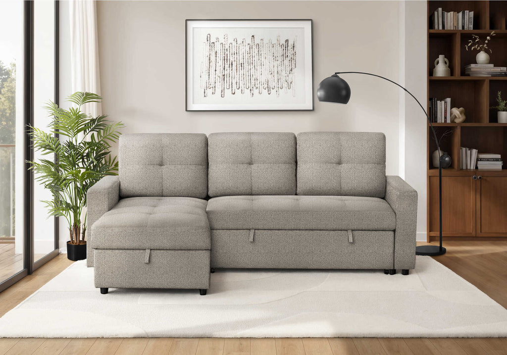 SLEEPER SOFA - L/R STORAGE LOUNGER BROWN FABRIC # LUMOS-31