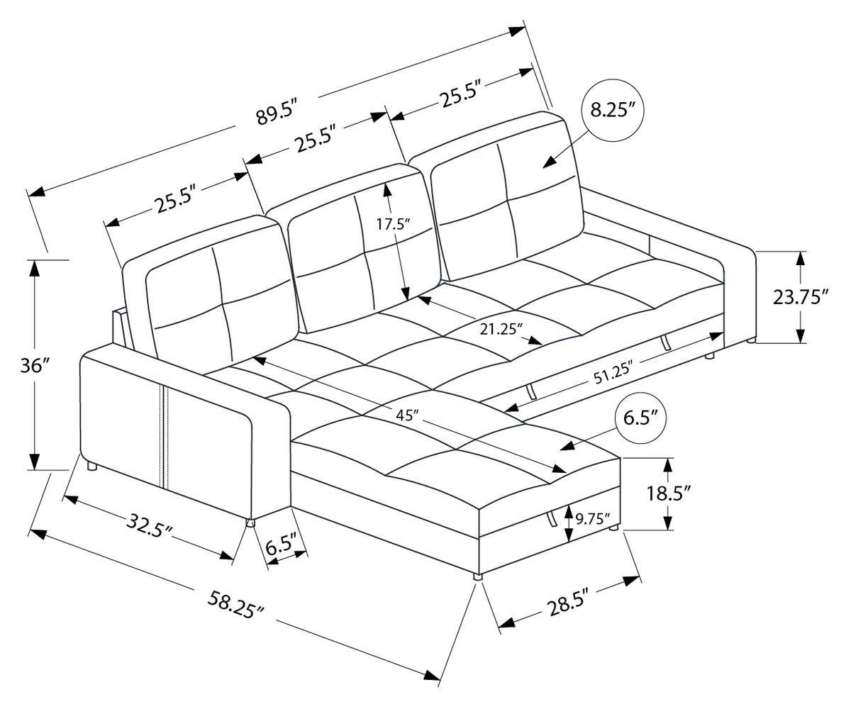 SLEEPER SOFA - L/R STORAGE LOUNGER BROWN FABRIC # LUMOS-31