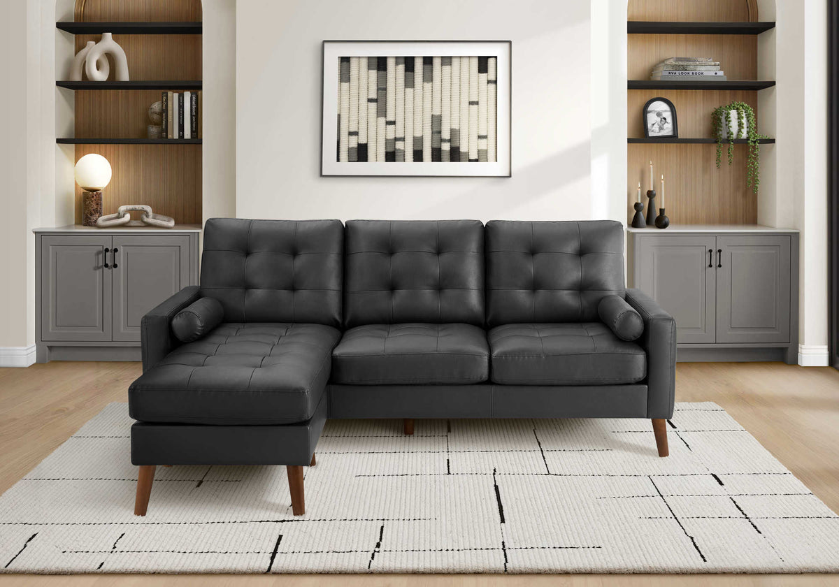 SOFA LOUNGER - L/R FACING WITH 2 PILLOWS / BLACK PU #CK5A95