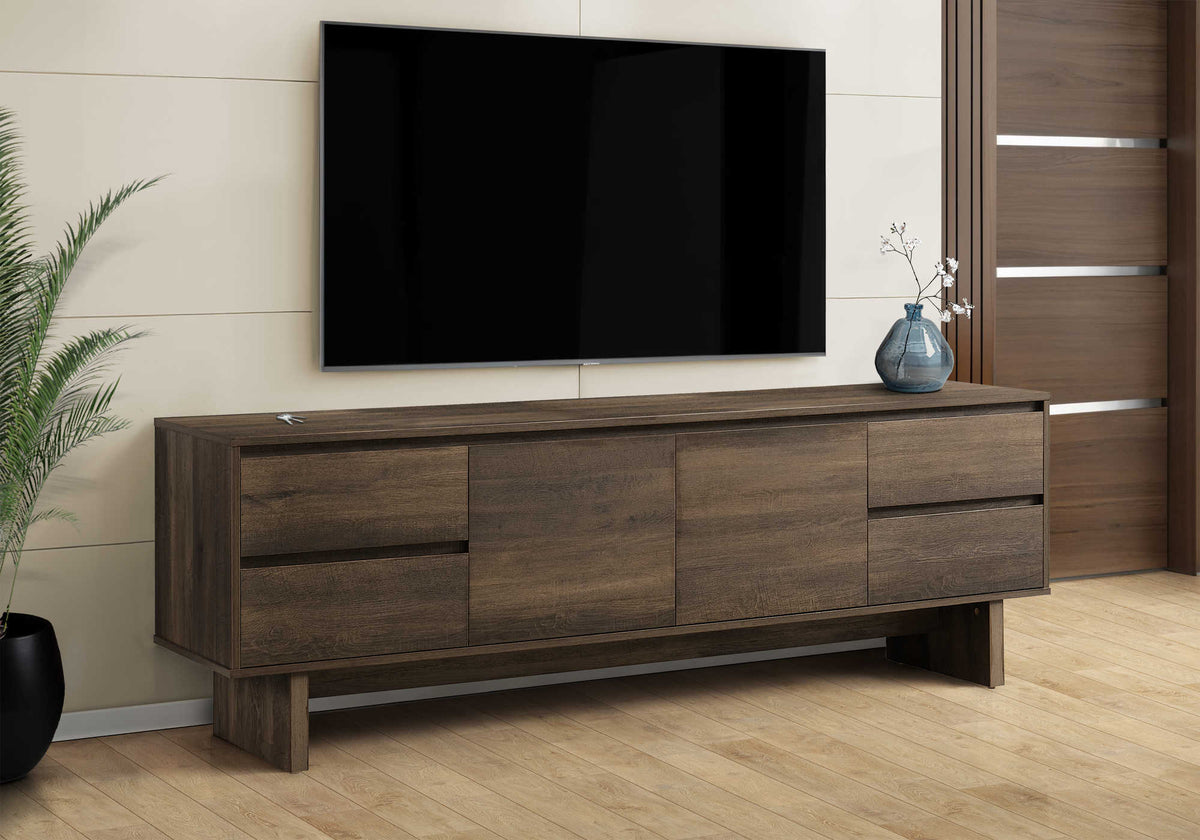 TV STAND - 72"L / DARK BROWN WOOD-LOOK WITH STORAGE