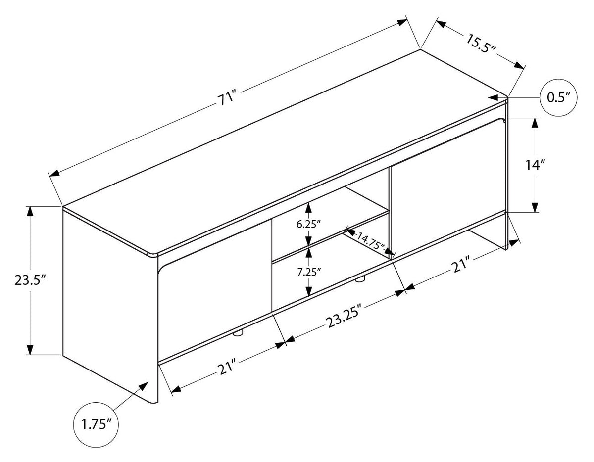 TV STAND - 72"L / DARK WALNUT WITH 2 DOORS