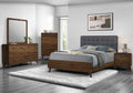 QUEEN SIZE BED / GREY FABRIC WALNUT FINISH