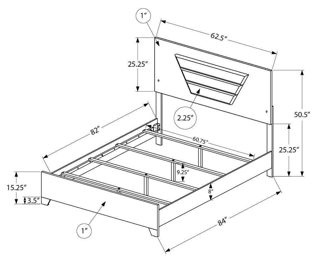 QUEEN SIZE BED / LED LIGHT GREY PU / WHITE