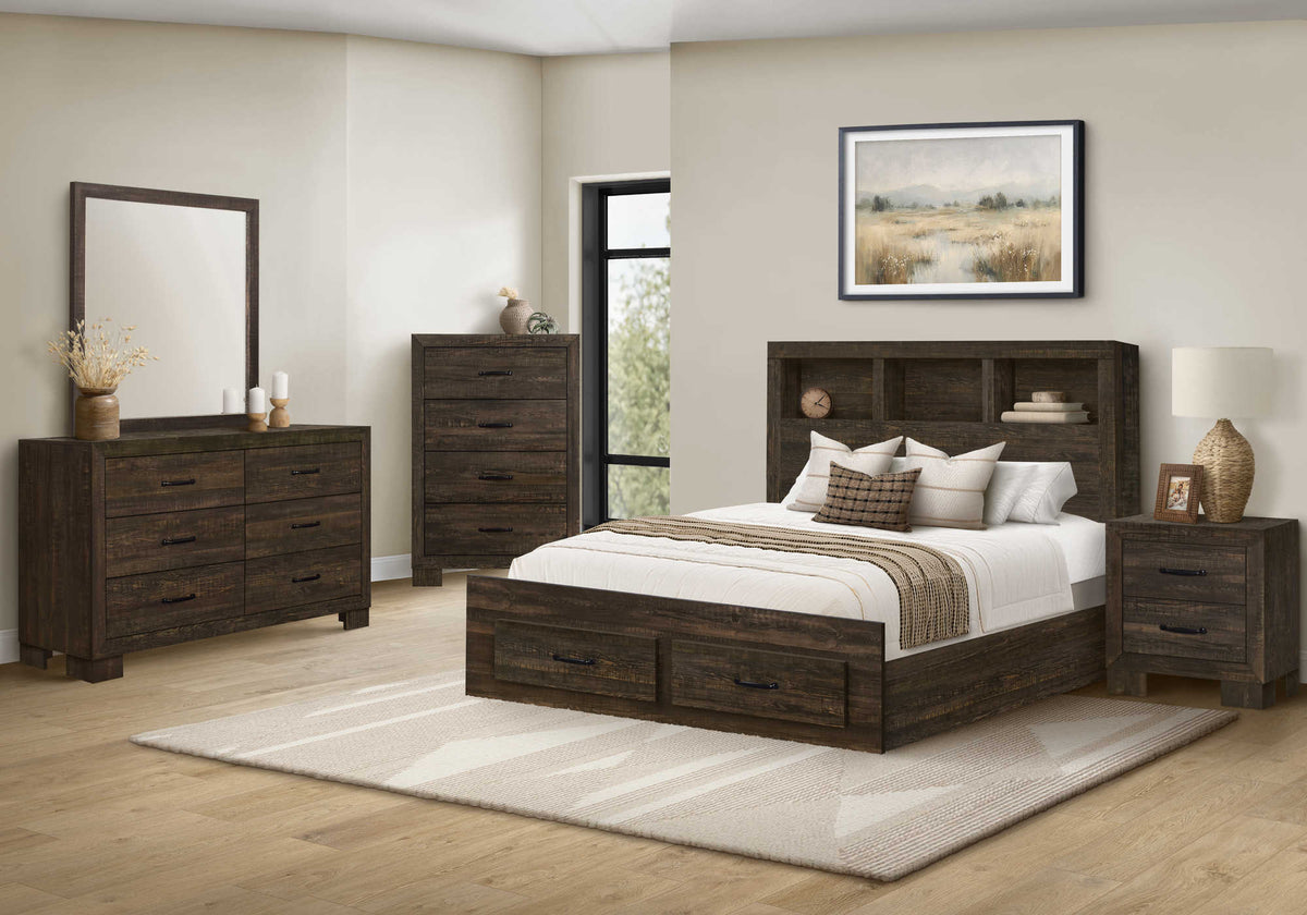 QUEEN SIZE BED / RUSTIC OAK WOOD / 2 DRAWERS