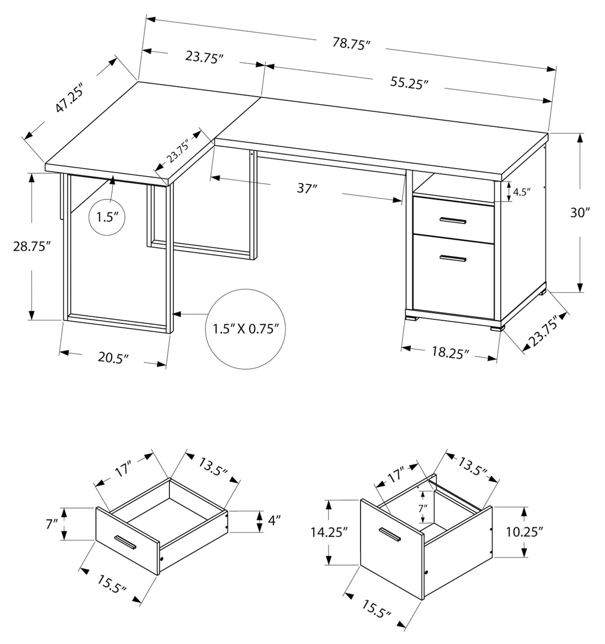 COMPUTER DESK - 80"L / DARK TAUPE LEFT OR RIGHT FACING