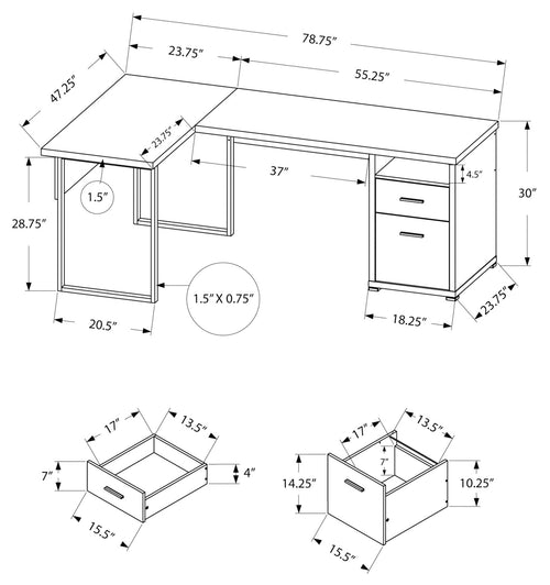 COMPUTER DESK - 80"L / DARK TAUPE LEFT OR RIGHT FACING