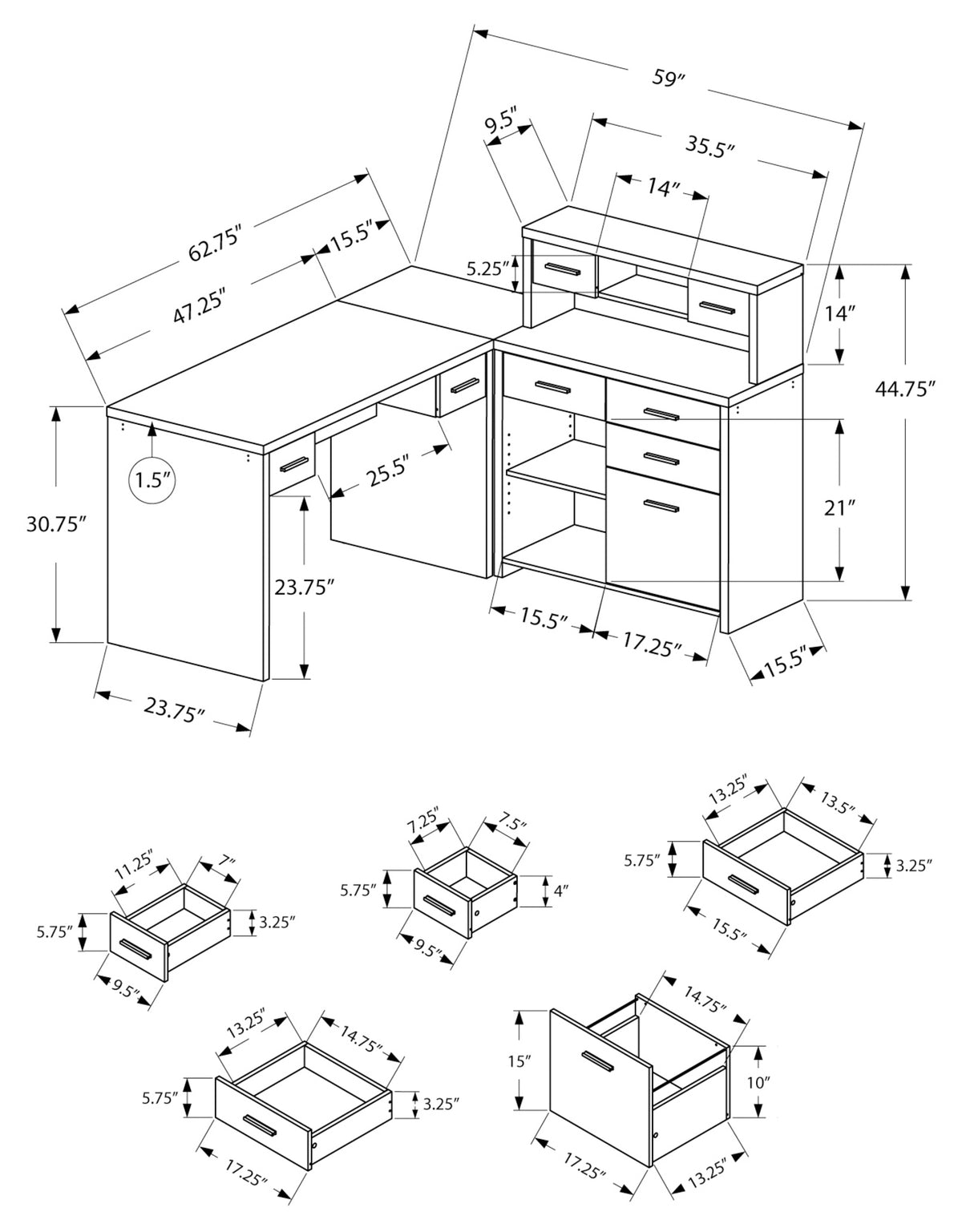 COMPUTER DESK - DARK TAUPE LEFT OR RIGHT FACING CORNER