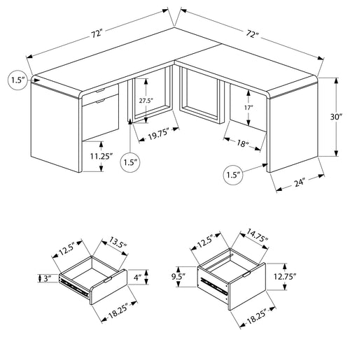 COMPUTER DESK - 72"L / HIGH GLOSSY WHITE LEFT/ RIGHT FACE