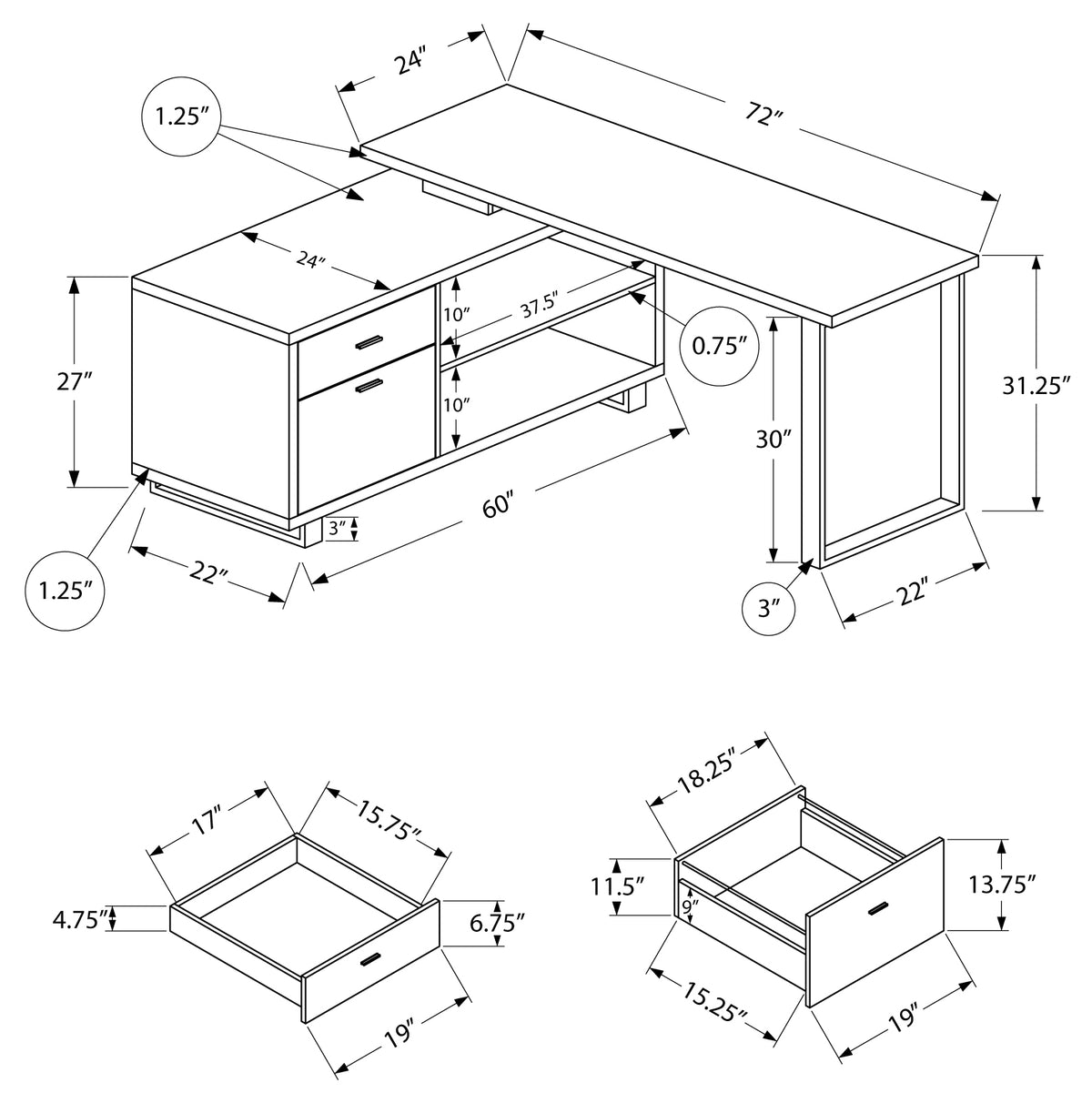 COMPUTER DESK - 72"L CHERRY / BLACK EXECUTIVE CORNER